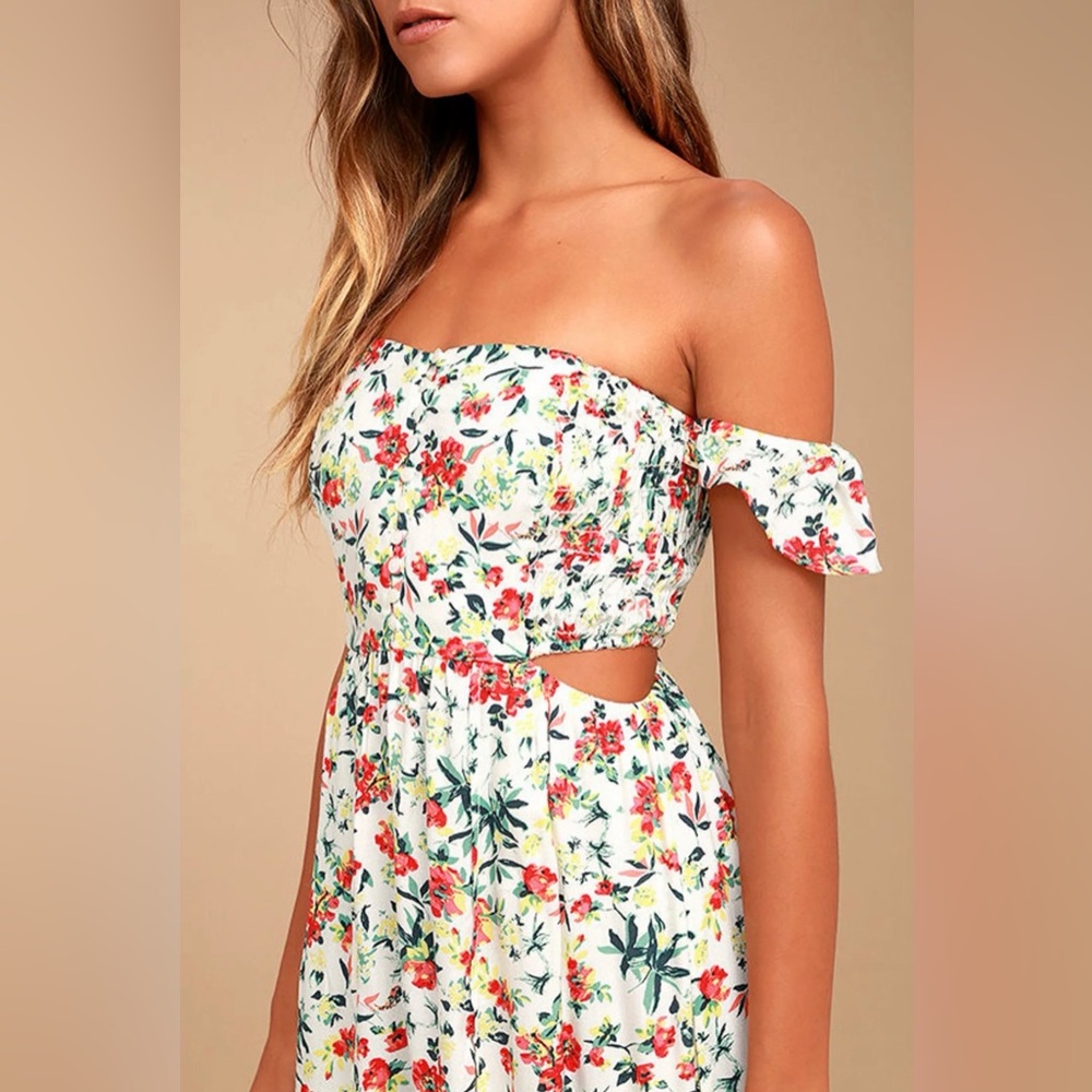Lush/Lulus Strapless Floral Dress in White and Red | NWOT - Picture 3 of 6